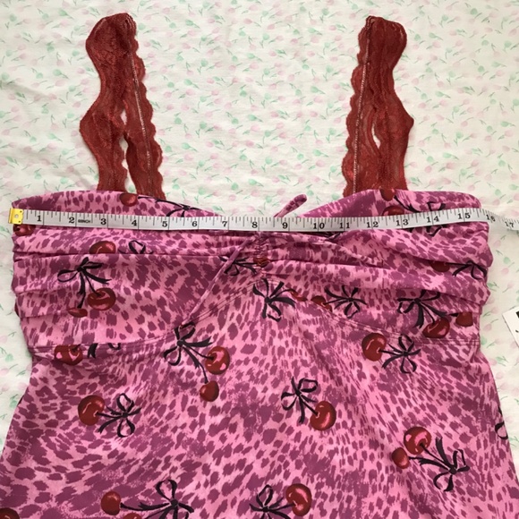 NWT Out From Under Mon Amor Lace Strap Mesh Slip Dress L Blush Pink Red Cherry - Picture 6 of 13